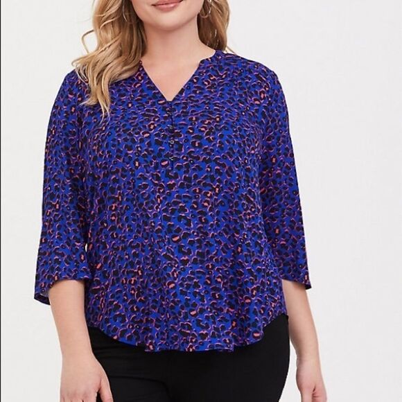 Torrid HARPER‎ BLUE LEOPARD GEORGETTE BLOUSE - Picture 5 of 5